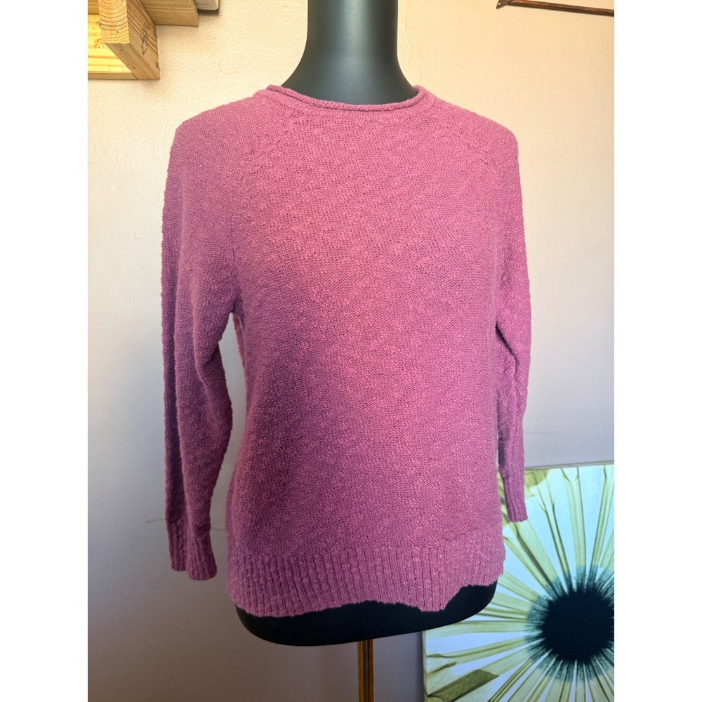 LL Bean Womens Size M Petite Pink Textured Knit Crewneck Raglan Pullover Sweater - Picture 4 of 7